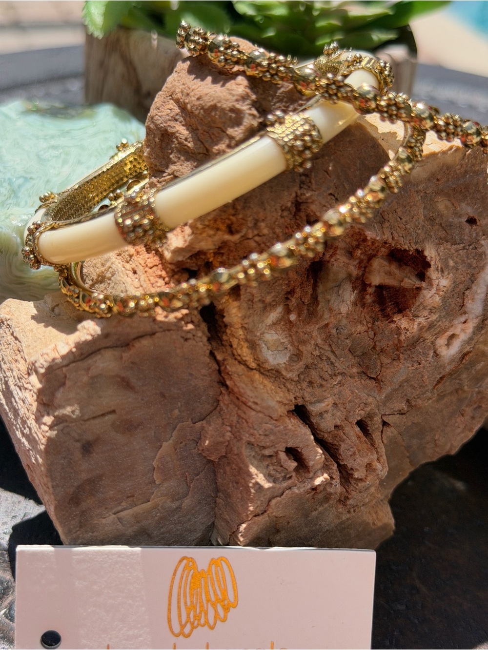 Build A Bracelet Stack -New AMRITA SINGH Bangle Bracelets - Gold and Cream 3 pc